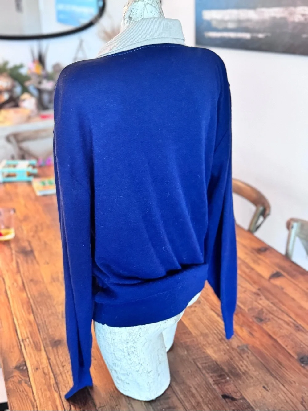 Dior Monsieur Beige Crewneck Sweater with Navy Trim